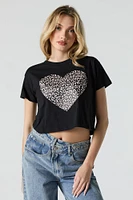 Cheetah Heart Graphic Cropped T-Shirt