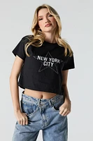 NYC Rhinestone Graphic Cropped T-Shirt