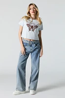 Butterfly Embroidered Cropped T-Shirt