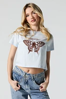 Butterfly Embroidered Cropped T-Shirt