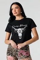 Cowboy Dreams Rhinestone Graphic Cropped T-Shirt