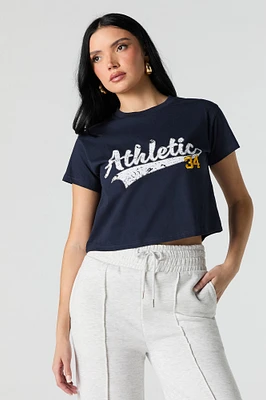 Athletic Graphic Embroidered Cropped T-Shirt