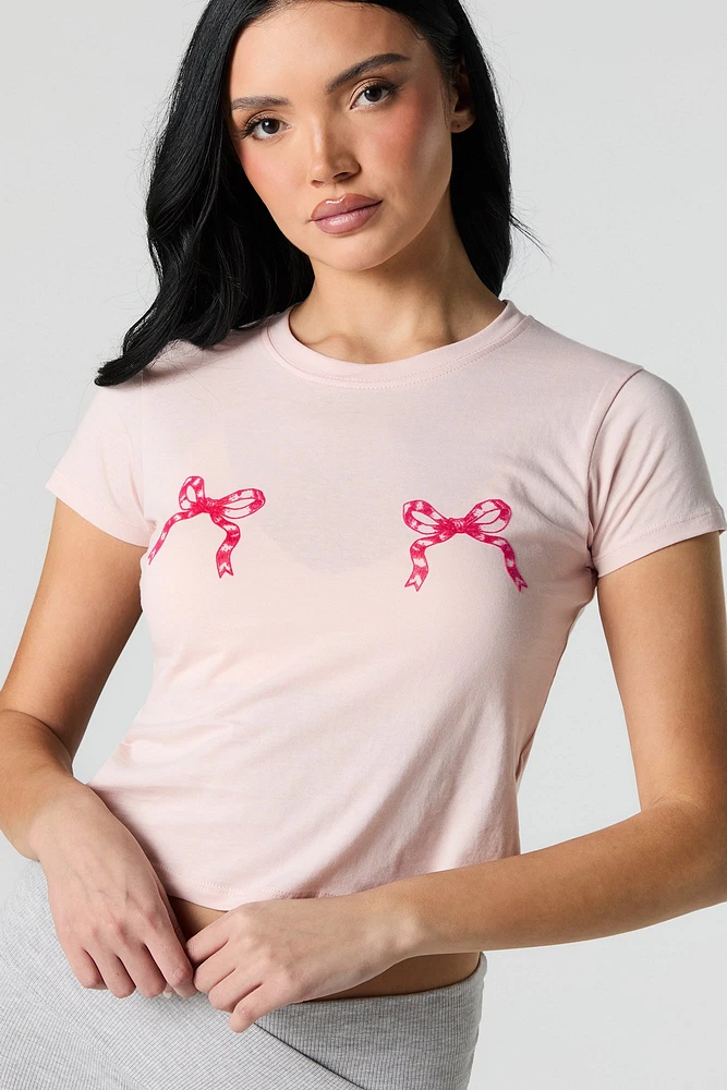 Bow Graphic Cropped T-Shirt