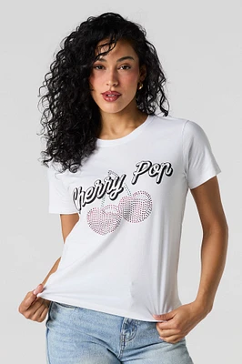 T-shirt à imprimé Cherry Pop avec pierres du Rhin