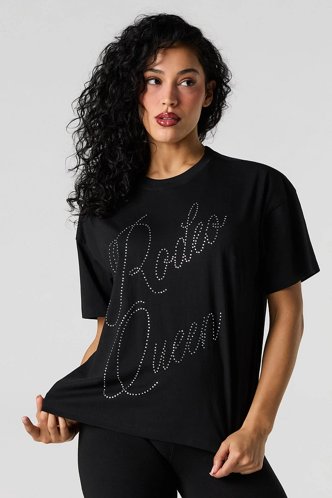 T-shirt décontracté à imprimé Rodeo Queen avec pierres du Rhin