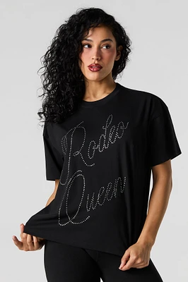 T-shirt décontracté à imprimé Rodeo Queen avec pierres du Rhin