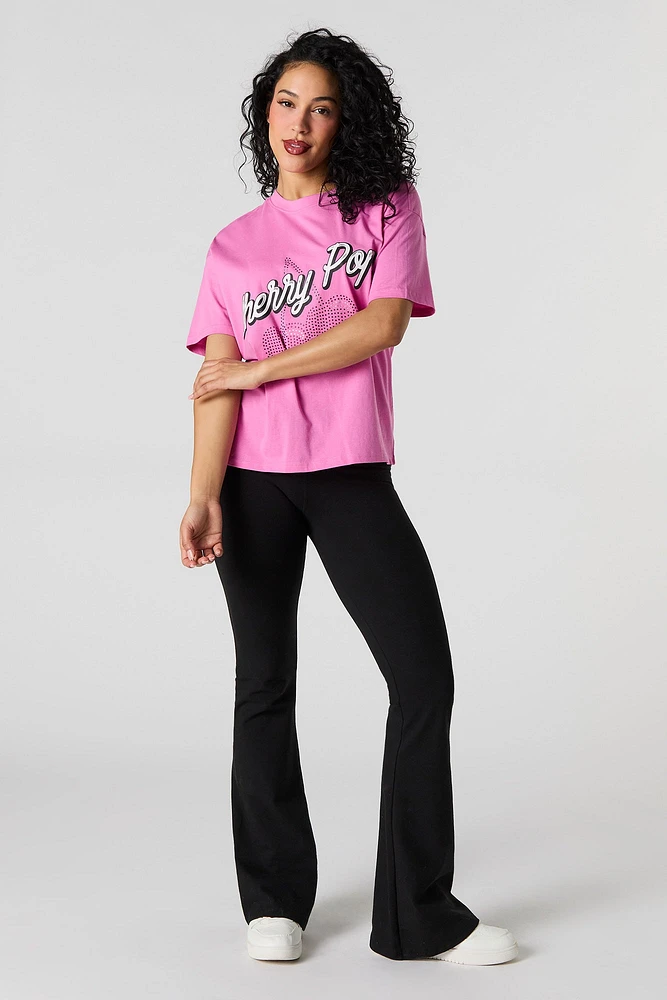 T-shirt décontracté à imprimé Cherry Pop avec pierres du Rhin