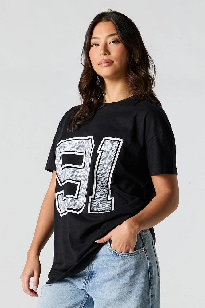 Rhinestone Graphic Tunic T-Shirt