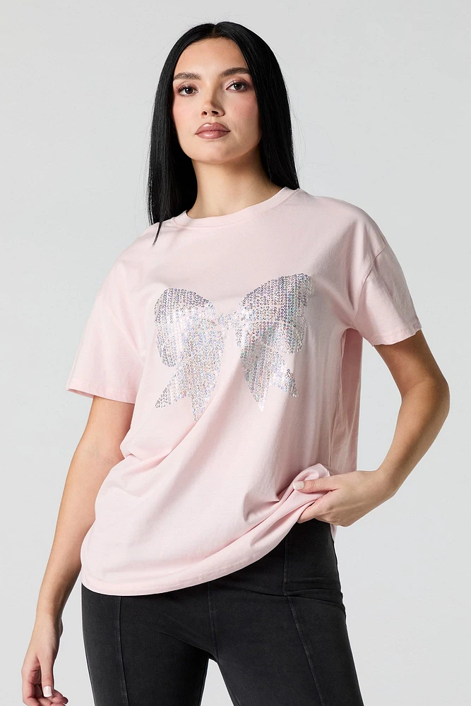 T-shirt de coupe garÃ§onne Ã  imprimÃ© Boucle avec paillettes