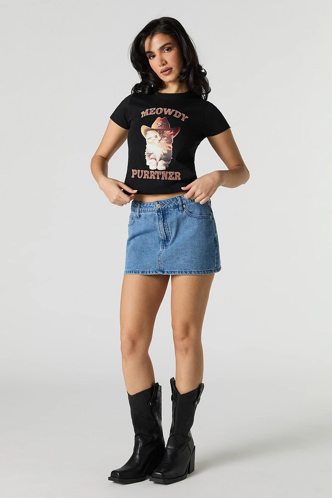 Meowdy Purrtner Graphic Cropped T-Shirt