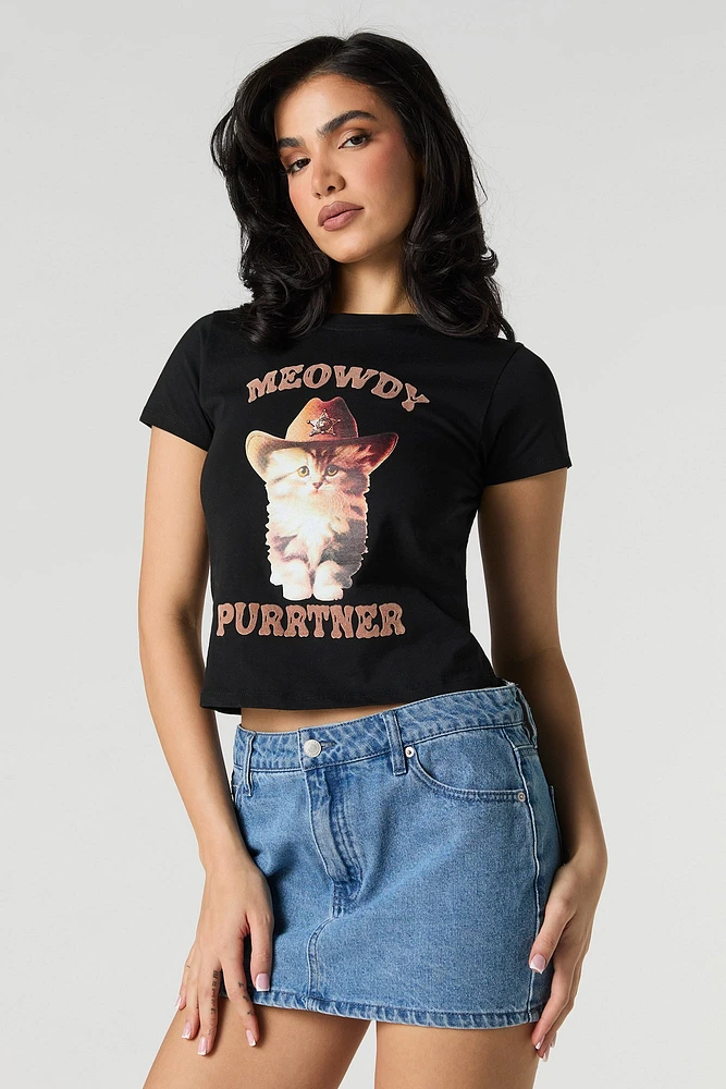 Meowdy Purrtner Graphic Cropped T-Shirt