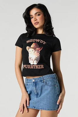 Meowdy Purrtner Graphic Cropped T-Shirt