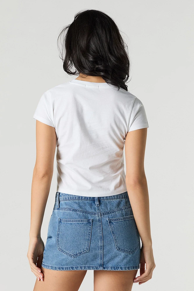 I Don't Care Embroidered Cropped T-Shirt