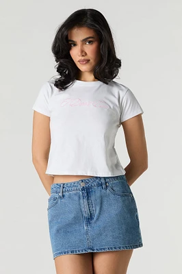 I Don't Care Embroidered Cropped T-Shirt