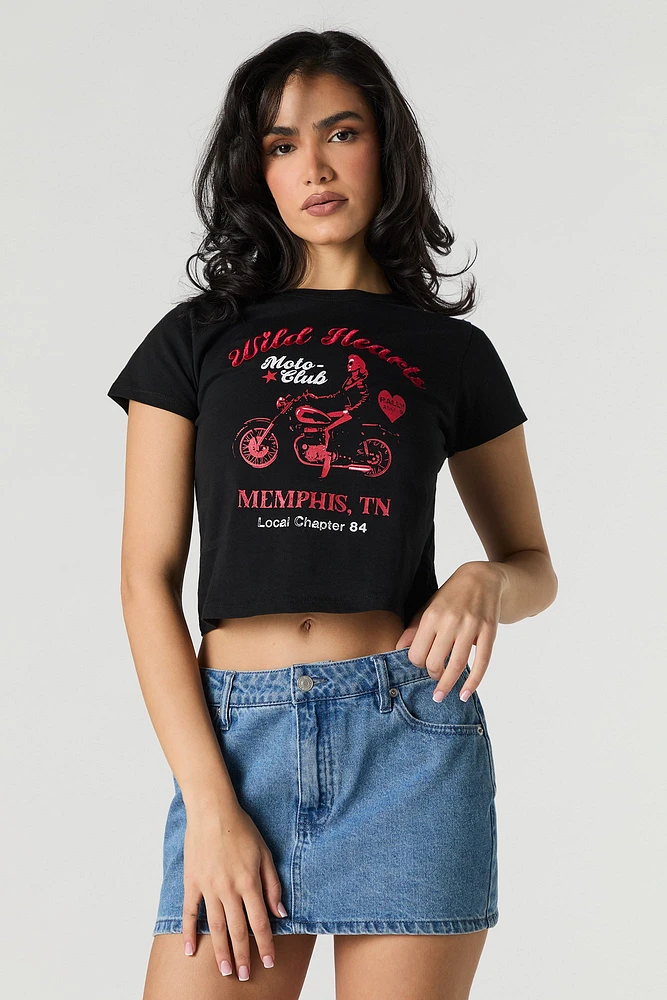 Wild Hearts Embroidered Graphic Cropped T-Shirt