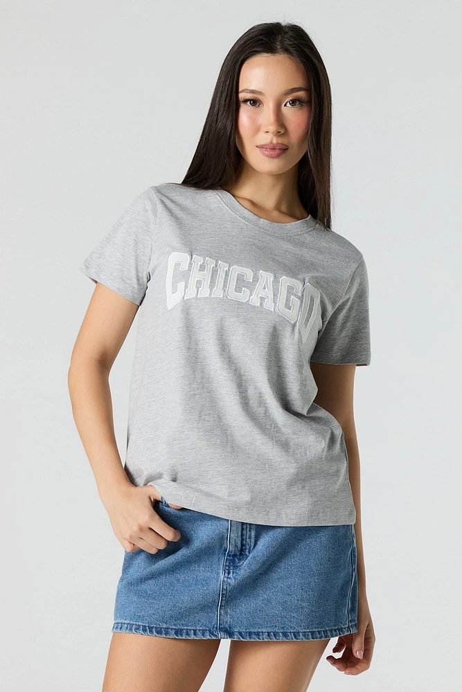 T-shirt avec motif brodé Chicago en sergé