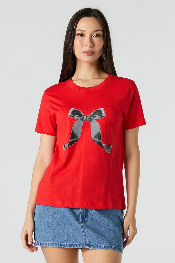 Grey Bow Graphic T-Shirt