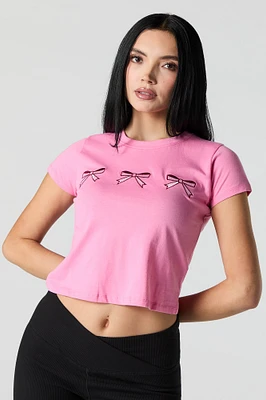 Bow Embroidered Cropped T-Shirt