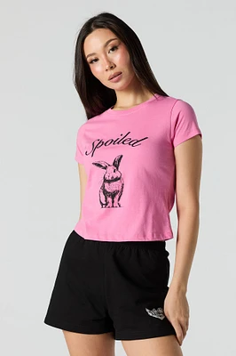 T-shirt ultracourt avec motif brodé Spoiled Bunny