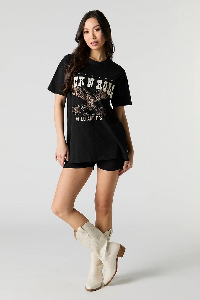 Rock n Roll Embroidered Oversized T-Shirt