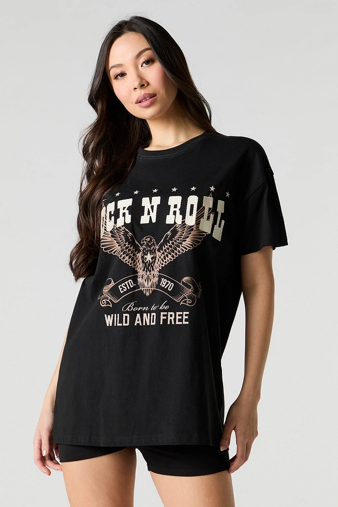 Rock n Roll Embroidered Oversized T-Shirt