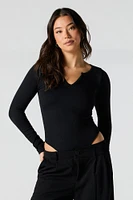 Ribbed Notched Long Sleeve Bodysuit