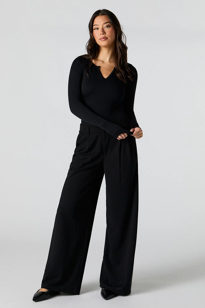 Ribbed Notched Long Sleeve Bodysuit