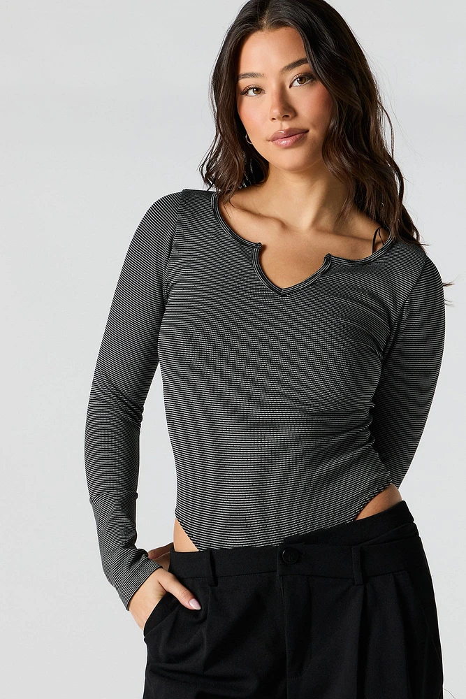 Ribbed Notched Long Sleeve Bodysuit