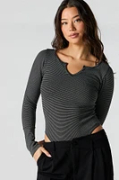 Ribbed Notched Long Sleeve Bodysuit