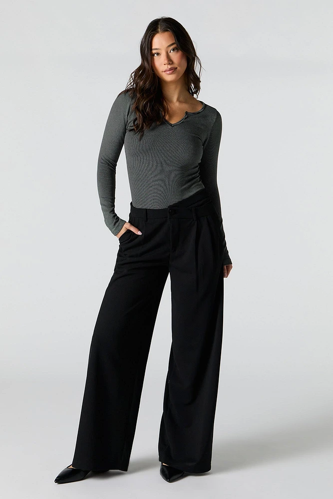 Ribbed Notched Long Sleeve Bodysuit
