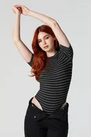 Striped Ribbed Short Sleeve Bodysuit