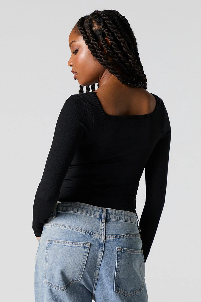 Ribbed Square Neck Long Sleeve Top