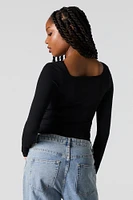 Ribbed Square Neck Long Sleeve Top