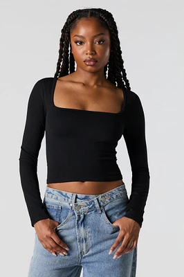 Ribbed Square Neck Long Sleeve Top