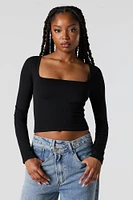 Ribbed Square Neck Long Sleeve Top