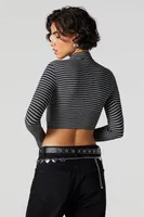 Striped Mock Neck Long Sleeve Crop Top