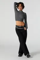 Striped Mock Neck Long Sleeve Crop Top