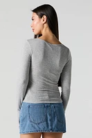 Rosette Pointelle Knit Long Sleeve Top