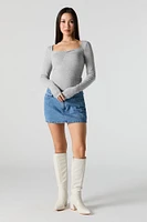 Rosette Pointelle Knit Long Sleeve Top