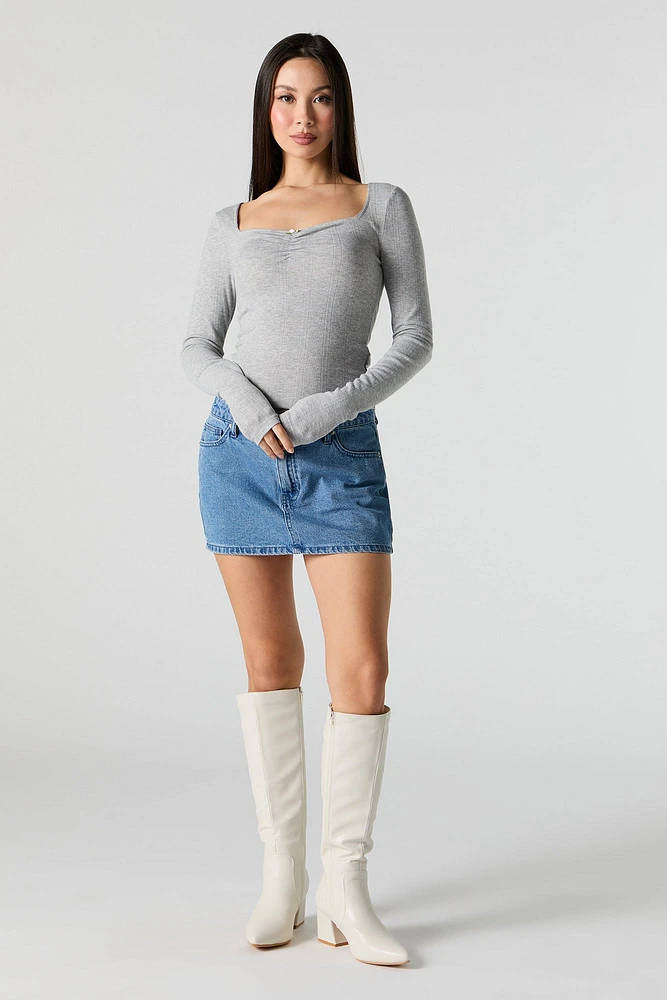 Rosette Pointelle Knit Long Sleeve Top