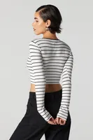 Striped Ribbed V-Neck Long Sleeve Top