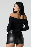 Ribbed Off Shoulder Long Sleeve Top