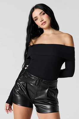 Ribbed Off Shoulder Long Sleeve Top