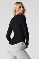 Ribbed Curved Hem Long Sleeve Top