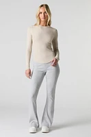 Ribbed Curved Hem Long Sleeve Top