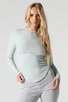 Ribbed Curved Hem Long Sleeve Top