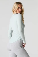 Ribbed Curved Hem Long Sleeve Top