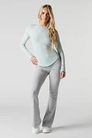 Ribbed Curved Hem Long Sleeve Top