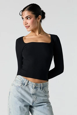 Ribbed Square Neck Long Sleeve Top