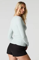 Ribbed Notched Long Sleeve Top